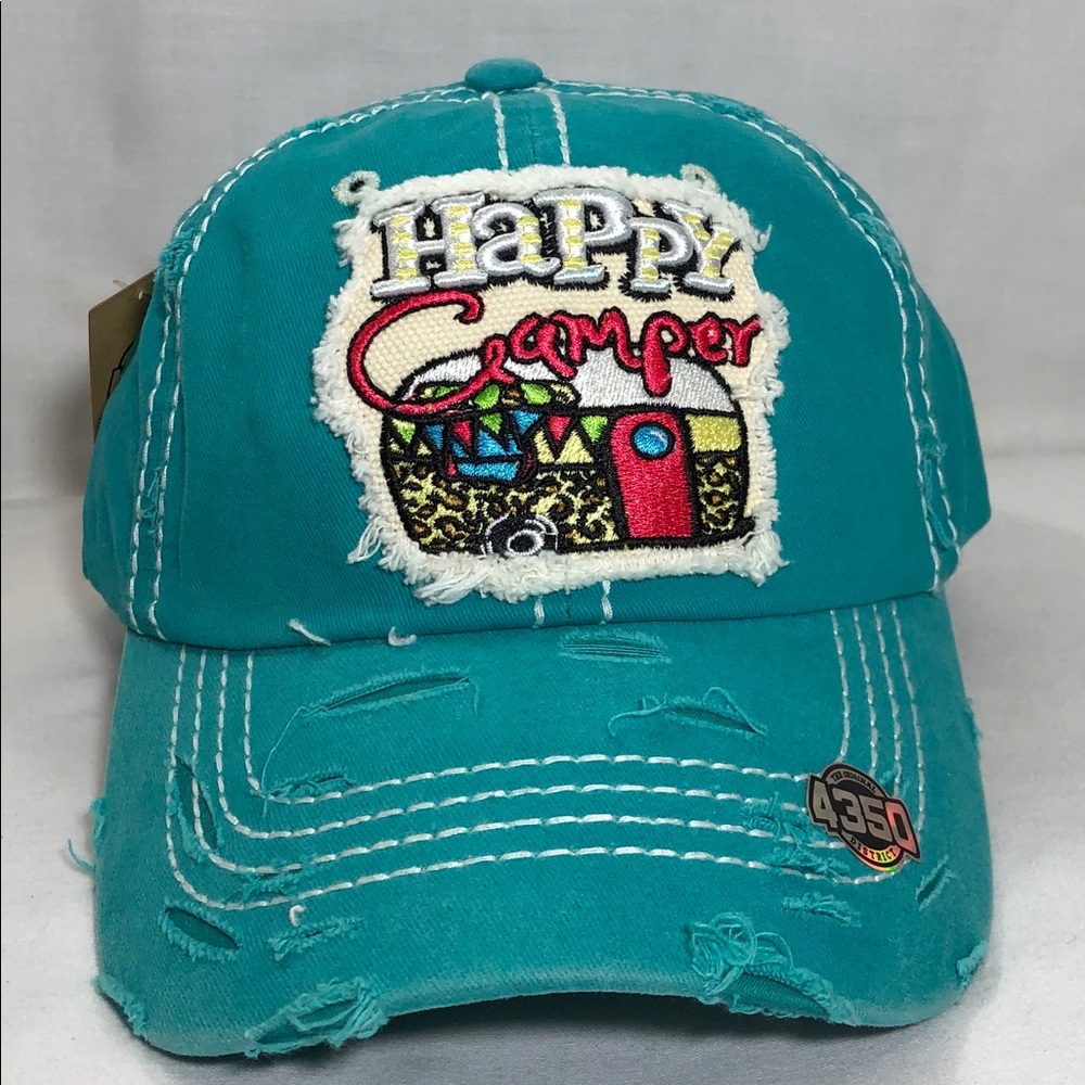 Happy Camper Vintage Distressed Blue Baseball Cap